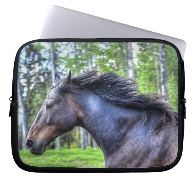 Running Black Thoroughbred Percheron Horse Photo Laptop Sleeve (Front)