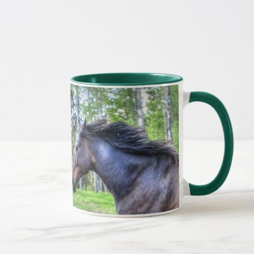 Running Black Thoroughbred Percheron Horse Photo Mug
