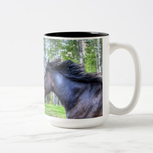 Running Black Thoroughbred Percheron Horse Photo Two_Tone Coffee Mug