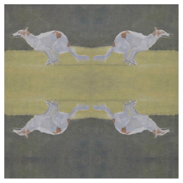 Running Borzoi Dog Art Fabric (Close Up)