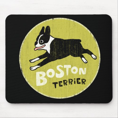 Running Boston Terrier Cartoon Dog  Energetic Dog Mouse Pad