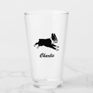 Running Boston Terrier Cartoon Dog Personalized Glass