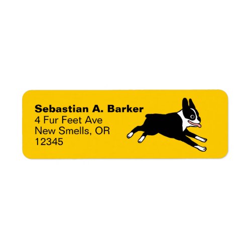 Running Boston Terrier Cartoon Dog Return Address Label