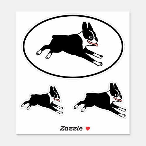 Running Boston Terrier Cute Cartoon Dog Stickers