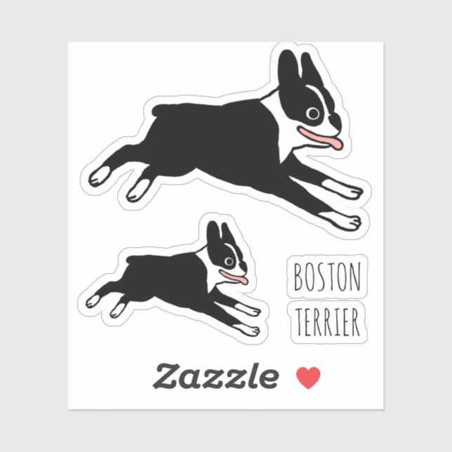 Running Boston Terrier Happy Dog Cartoon Stickers (Sheet)