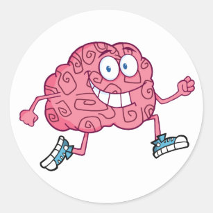Running Brain Cartoon Character Classic Round Sticker