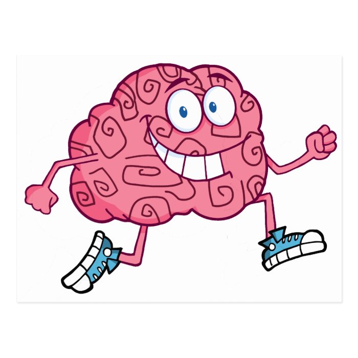 Running Brain Cartoon Character Post Cards