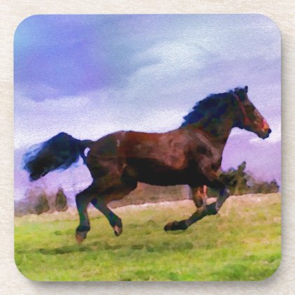 Running Brown Horse Pony Foal Western Equestrian Coaster
