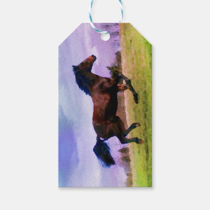 Running Brown Horse Pony Foal Western Equestrian Gift Tags