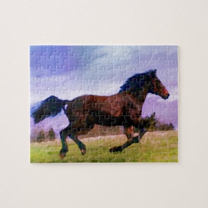 Running Brown Horse Pony Foal Western Equestrian Jigsaw Puzzle