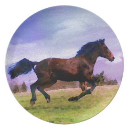 Running Brown Horse Pony Foal Western Equestrian Plate