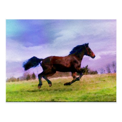 Running Brown Horse Pony Foal Western Equestrian Postcard
