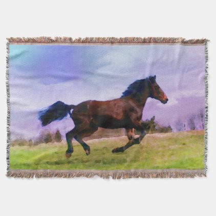 Running Brown Horse Pony Foal Western Equestrian Throw Blanket