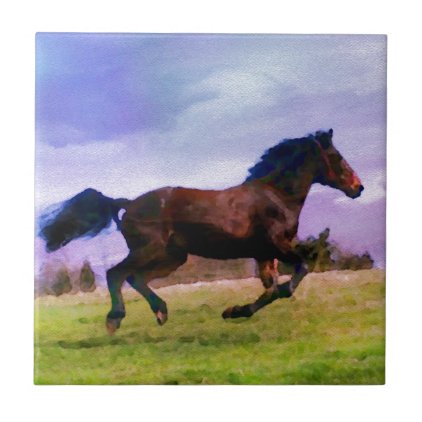 Running Brown Horse Pony Foal Western Equestrian Tile