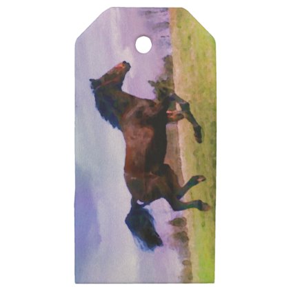 Running Brown Horse Pony Foal Western Equestrian Wooden Gift Tags