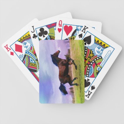 Running Brown Horse Pony Foal Western Watercolor Bicycle Playing Cards
