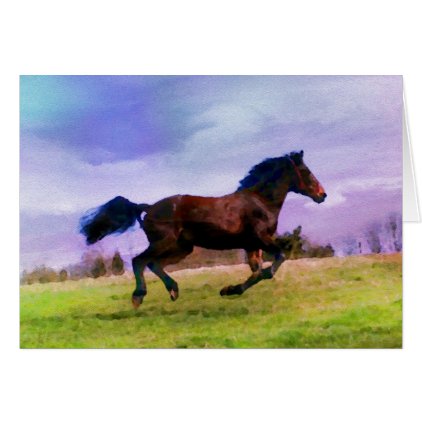 Running Brown Horse Pony Foal Western Watercolor Card