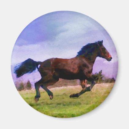 Running Brown Horse Pony Foal Western Watercolor Magnet
