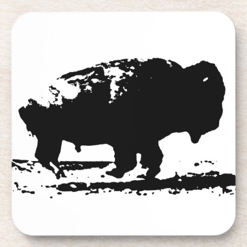 Running Buffalo Bison Pop Art Beverage Coaster