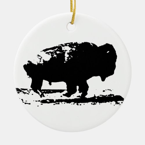 Running Buffalo Bison Pop Art Ceramic Ornament
