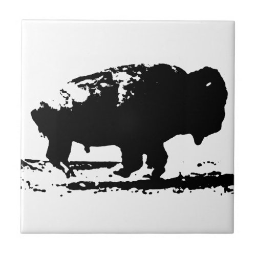 Running Buffalo Bison Pop Art Ceramic Tile