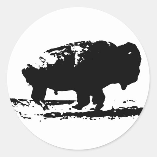 Running Buffalo Bison Pop Art Classic Round Sticker