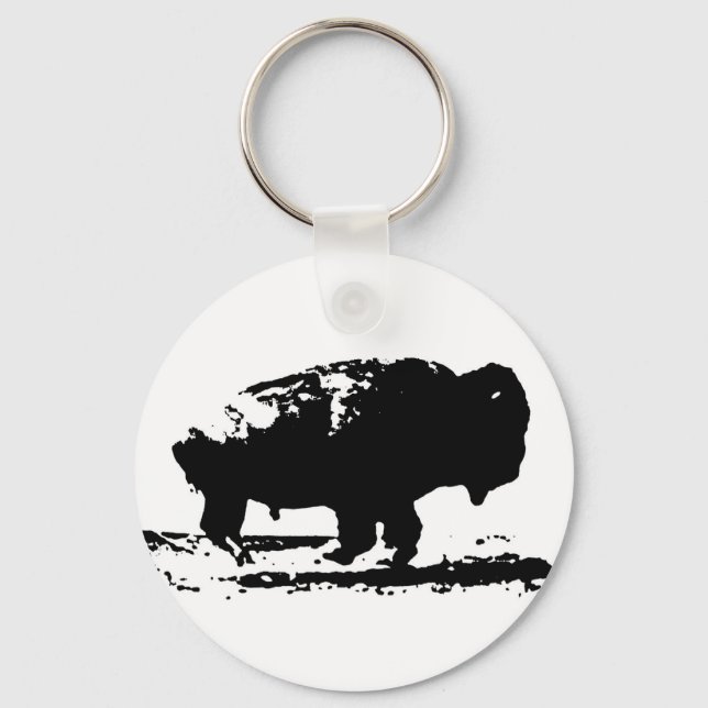 Running Buffalo Bison Pop Art Keychain (Front)