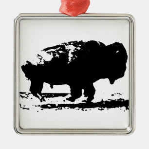 Running Buffalo Bison Pop Art Metal Ornament
