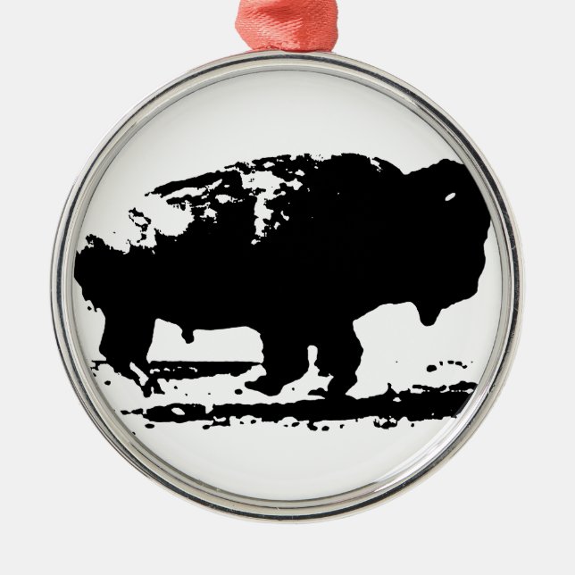 Running Buffalo Bison Pop Art Metal Ornament (Front)