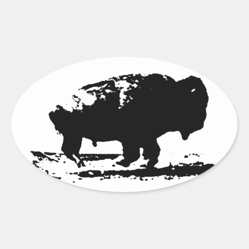 Running Buffalo Bison Pop Art Oval Sticker