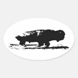 Running Buffalo Bison Pop Art Oval Sticker
