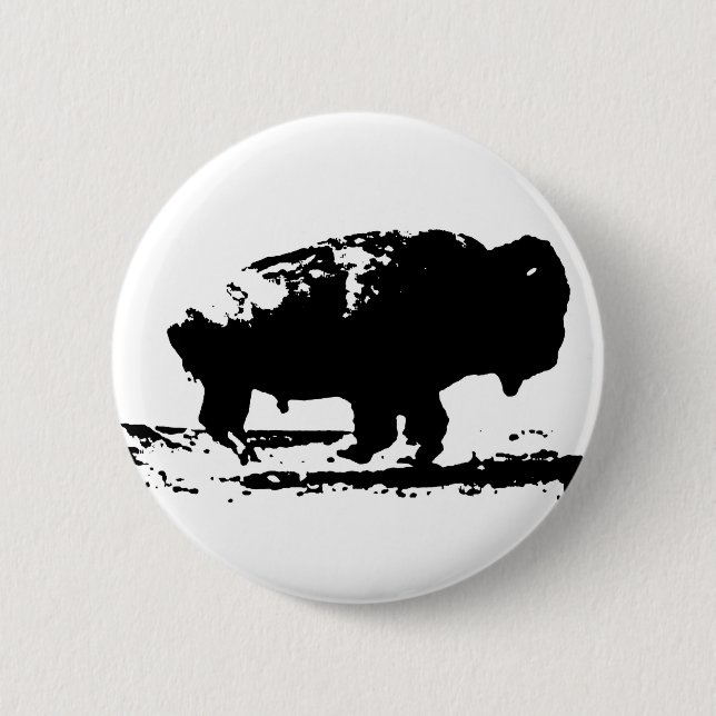 Running Buffalo Bison Pop Art Pinback Button (Front)