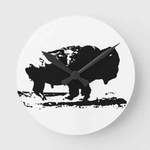 Running Buffalo Bison Pop Art Round Clock