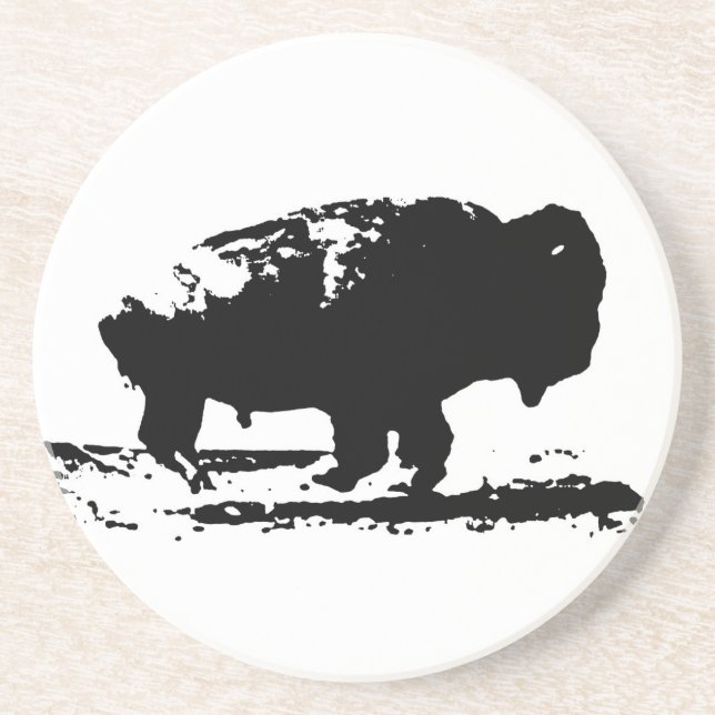Running Buffalo Bison Pop Art Sandstone Coaster (Front)