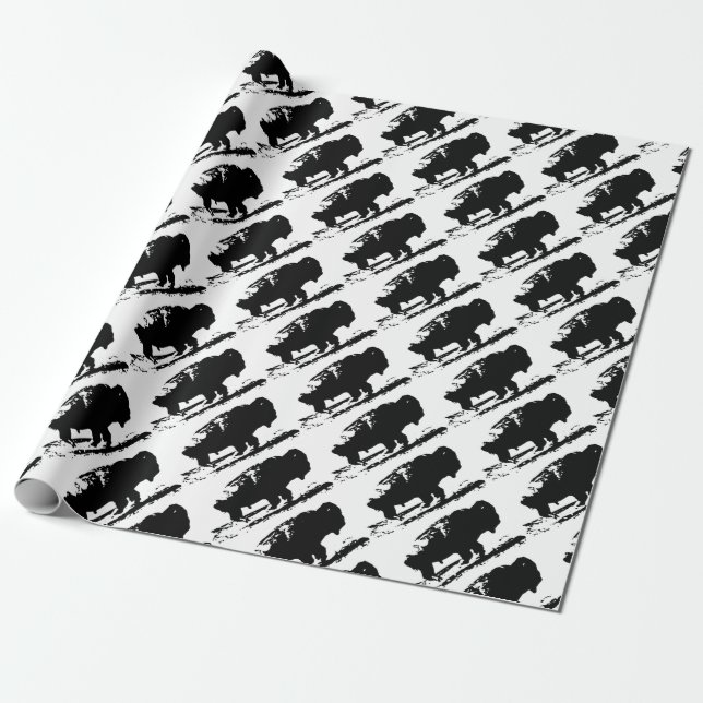 Running Buffalo Bison Pop Art Wrapping Paper (Unrolled)