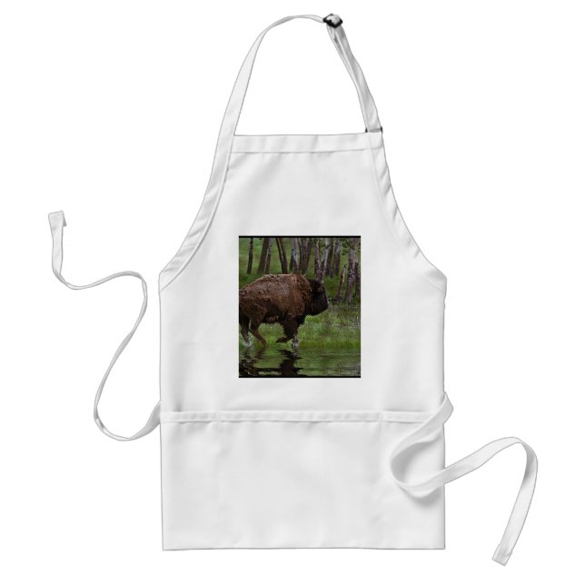 Running Buffalo & Forest, Bison-lover's Design Adult Apron (Front)