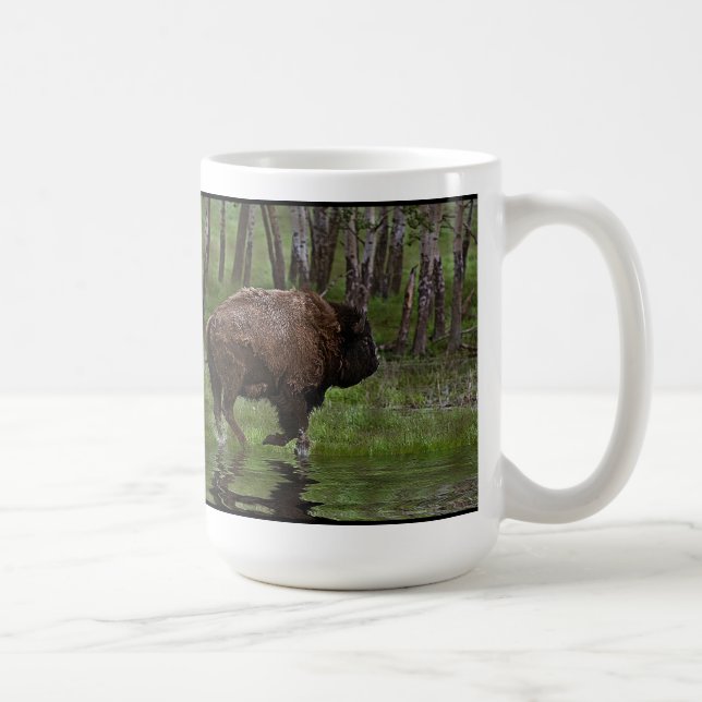 Running Buffalo & Forest, Bison-lover's Design Coffee Mug (Right)