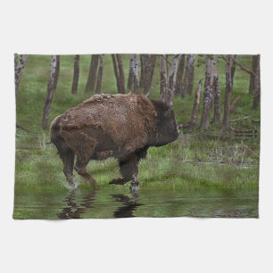 Running Buffalo & Forest, Bison-lover's Design Towel