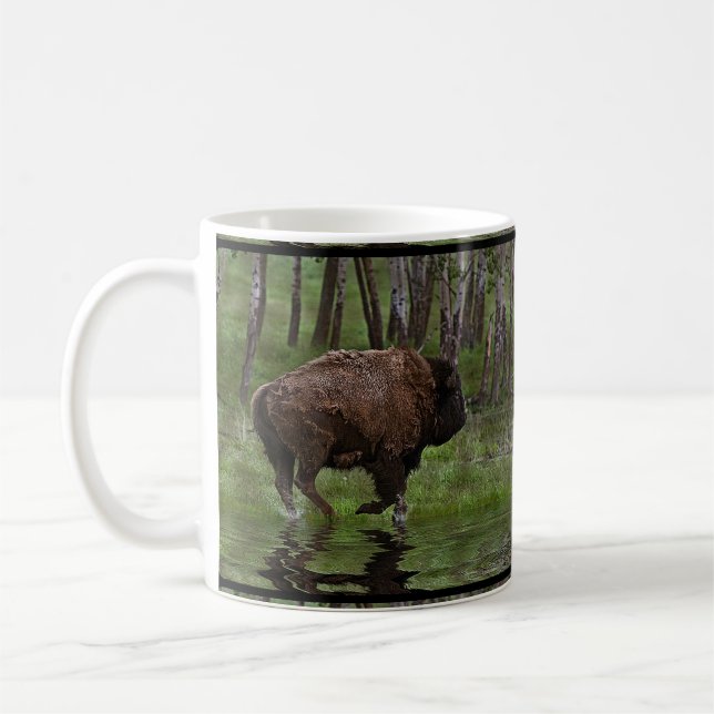 Running Buffalo & Forest Bison-lover's Designer Coffee Mug (Left)