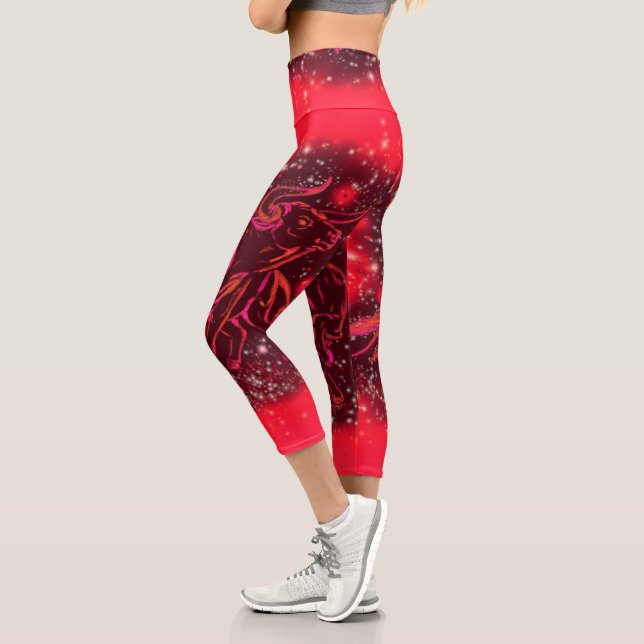 Running Bull Capri Leggings In Red Starry Night (Left)