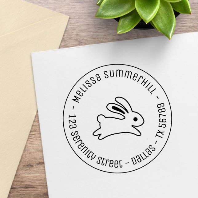Running Bunny Rabbit Round Address Rubber Stamp (Creator Uploaded)