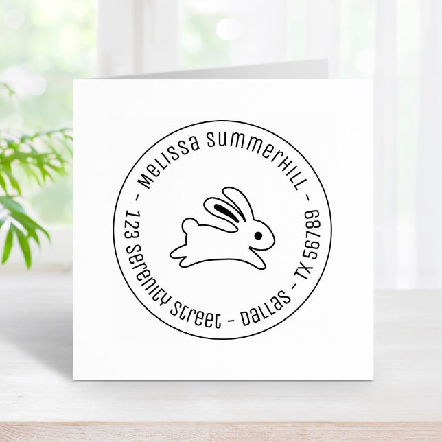 Running Bunny Rabbit Round Address Rubber Stamp (Creator Uploaded)