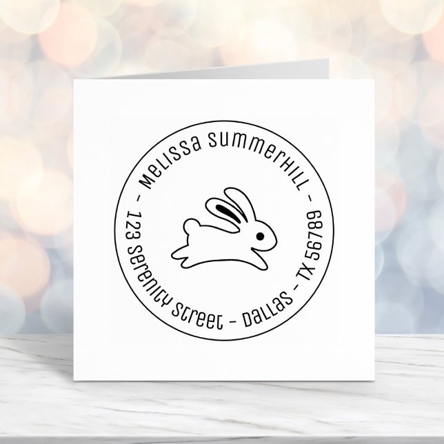 Running Bunny Rabbit Round Address Self-inking Stamp (Creator Uploaded)