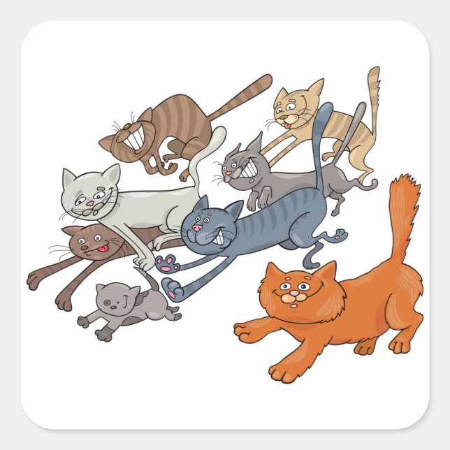 Running Cats Pattern Whimsical Kittens Square Sticker (Front)