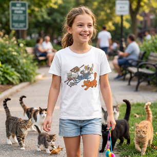 Running Cats Pattern Whimsical Kittens T-Shirt