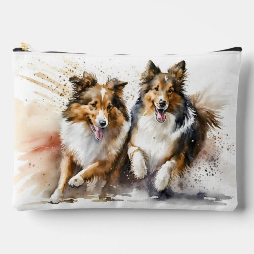 Running Collie Dogs Accessory Pouch