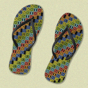 Running colorful lettering pattern flip flops