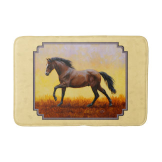 Running Dark Bay Horse Yellow Bath Mat