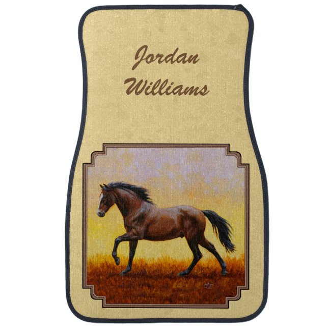 Running Dark Bay Horse Yellow Car Mat (Front)
