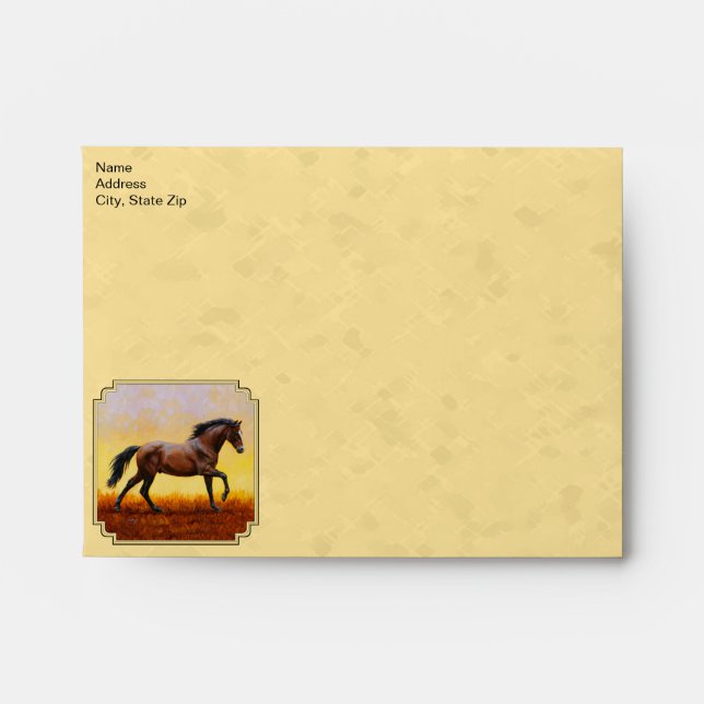 Running Dark Bay Horse Yellow Envelope (Front)